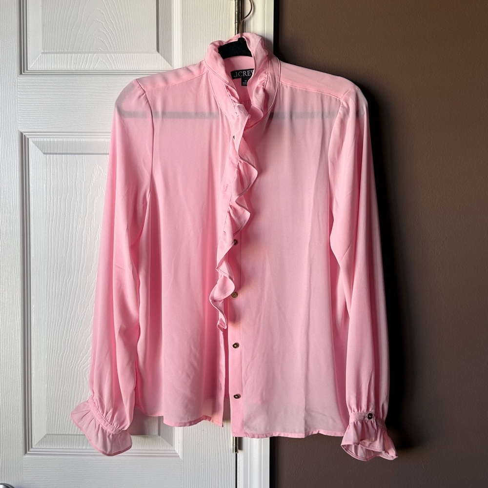 J.Crew Pink Ruffled Button-Up Blouse Draper Cottage Top - Picture 2 of 4